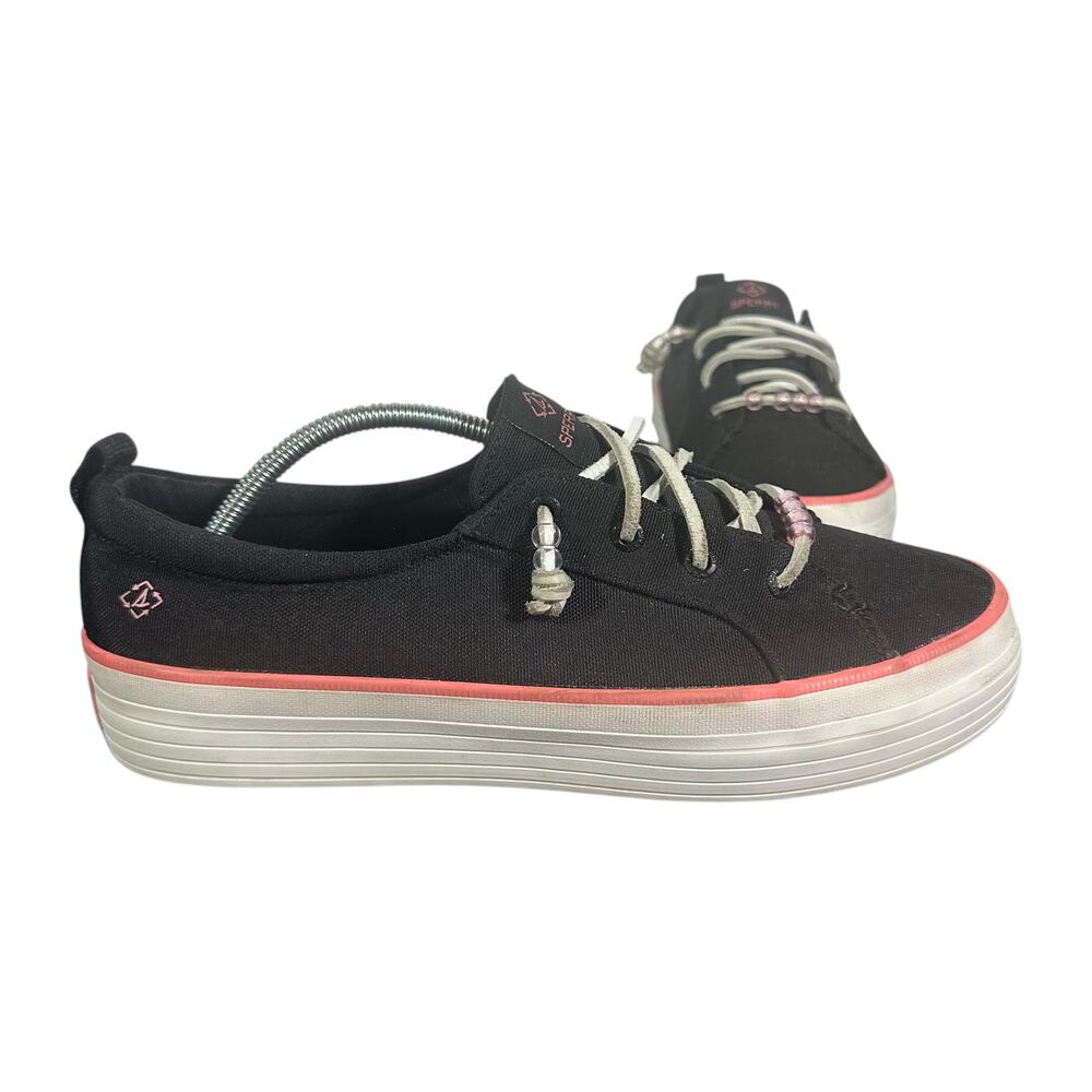 Sperry Black & Pink Canvas Sneakers women’s Size 9.5 Nautical Boat Shoes lace-up